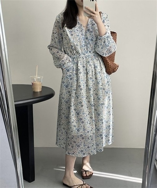 セール】ウエストマーク カシュクール花柄ワンピース