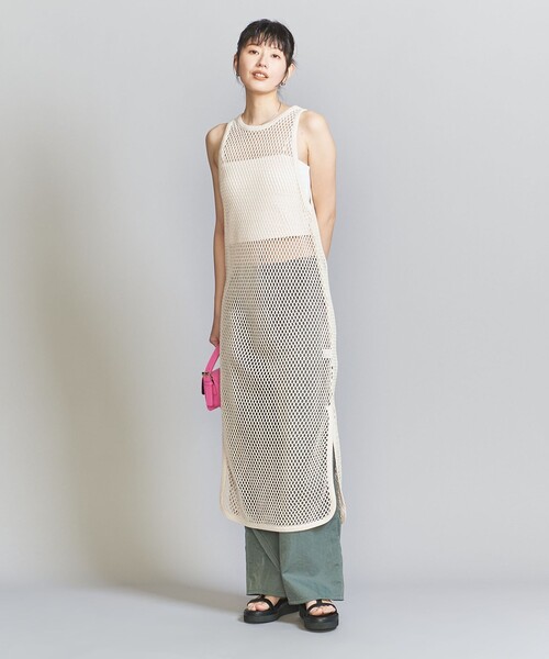 BEAUTY&YOUTH UNITED ARROWS(ビューティーアンドユースユナイテッドアローズ)の「コットンメッシュ タンク ワンピース(ワンピース・レディース・ブラック/ナチュラル・FREE)」の3枚目の写真