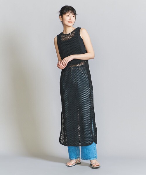 BEAUTY&YOUTH UNITED ARROWS(ビューティーアンドユースユナイテッドアローズ)の「コットンメッシュ タンク ワンピース(ワンピース・レディース・ブラック/ナチュラル・FREE)」の6枚目の写真