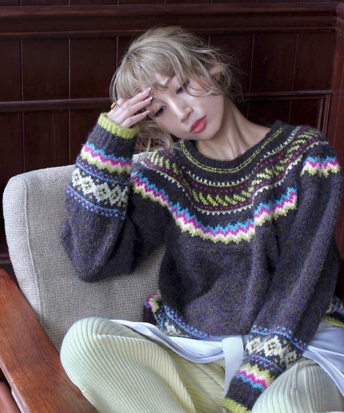SANSeLF(サンセルフ)の「nordic knit【SANSeLF】sew24a001(ニット/セーター・レディース・マルチ・FREE)」の1枚目の写真