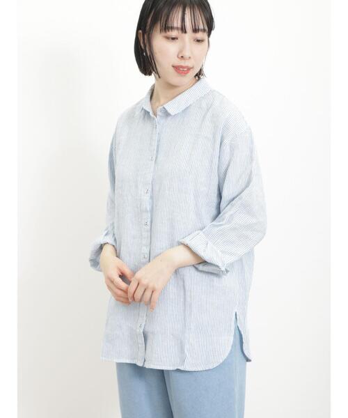 Samansa Mos2（サマンサ モスモス）の「リネン柄アソートシャツ（シャツ/ブラウス・レディース・ピンク/オフホワイト/イエロー/グリーン/サックスブルー/ブラウン・F）」の4枚目の写真