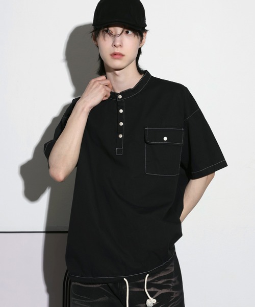 FOLLOWIN（フォロウィン）の「[UNISEX]ビンテージウォッシングステッチデザインアノラック半袖シャツ（シャツ/ブラウス・レディース・アイボリー/ブラック/ネイビー・FREE）」の4枚目の写真