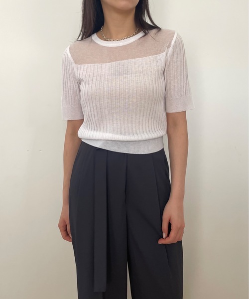 Didot.showroom(ディドット ショールーム)の「シアーストライプクロップニットT(Tシャツ/カットソー・レディース・ブラウン/ブラック/ホワイト/ブルー・FREE)」の7枚目の写真