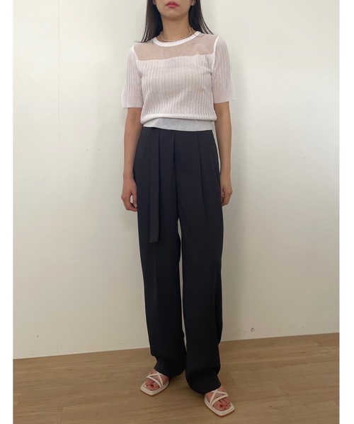 Didot.showroom(ディドット ショールーム)の「シアーストライプクロップニットT(Tシャツ/カットソー・レディース・ブラウン/ブラック/ホワイト/ブルー・FREE)」の6枚目の写真