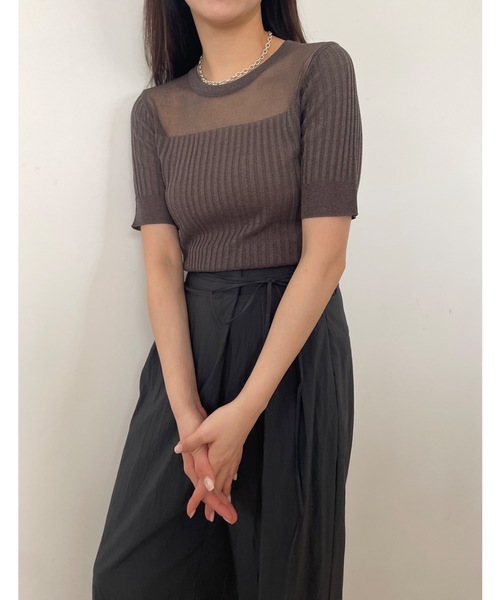 Didot.showroom(ディドット ショールーム)の「シアーストライプクロップニットT(Tシャツ/カットソー・レディース・ブラウン/ブラック/ホワイト/ブルー・FREE)」の11枚目の写真