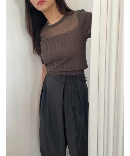 Didot.showroom(ディドット ショールーム)の「シアーストライプクロップニットT(Tシャツ/カットソー・レディース・ブラウン/ブラック/ホワイト/ブルー・FREE)」の13枚目の写真