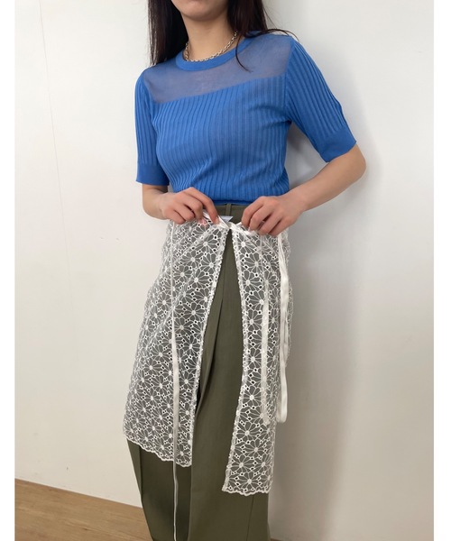 Didot.showroom(ディドット ショールーム)の「シアーストライプクロップニットT(Tシャツ/カットソー・レディース・ブラウン/ブラック/ホワイト/ブルー・FREE)」の15枚目の写真