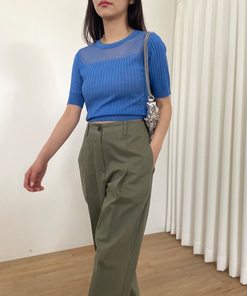 Didot.showroom(ディドット ショールーム)の「シアーストライプクロップニットT(Tシャツ/カットソー・レディース・ブラウン/ブラック/ホワイト/ブルー・FREE)」の16枚目の写真