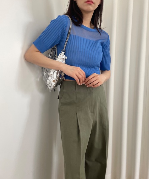 Didot.showroom(ディドット ショールーム)の「シアーストライプクロップニットT(Tシャツ/カットソー・レディース・ブラウン/ブラック/ホワイト/ブルー・FREE)」の17枚目の写真