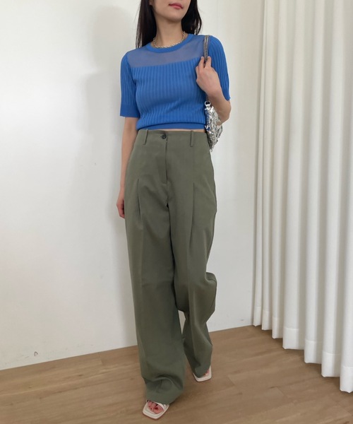 Didot.showroom(ディドット ショールーム)の「シアーストライプクロップニットT(Tシャツ/カットソー・レディース・ブラウン/ブラック/ホワイト/ブルー・FREE)」の18枚目の写真