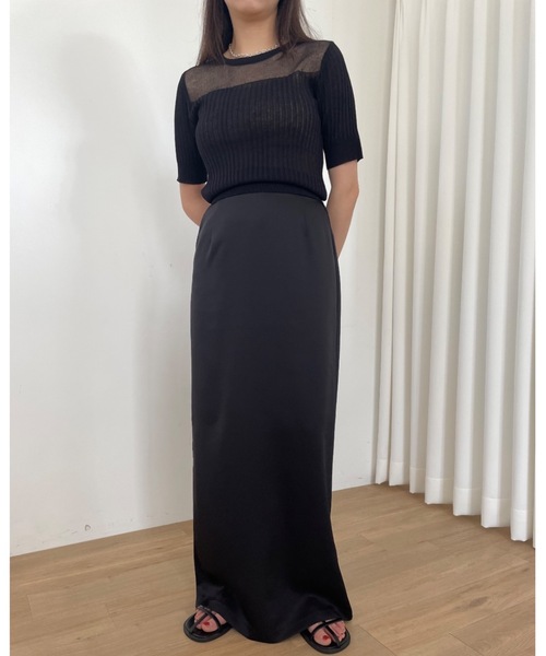 Didot.showroom(ディドット ショールーム)の「シアーストライプクロップニットT(Tシャツ/カットソー・レディース・ブラウン/ブラック/ホワイト/ブルー・FREE)」の9枚目の写真