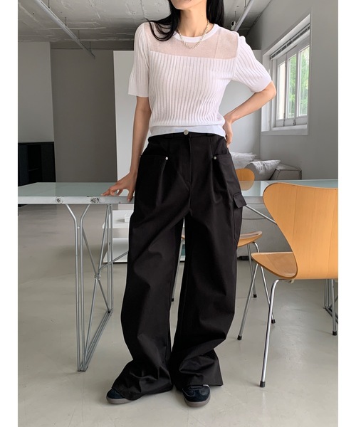 Didot.showroom(ディドット ショールーム)の「シアーストライプクロップニットT(Tシャツ/カットソー・レディース・ブラウン/ブラック/ホワイト/ブルー・FREE)」の22枚目の写真