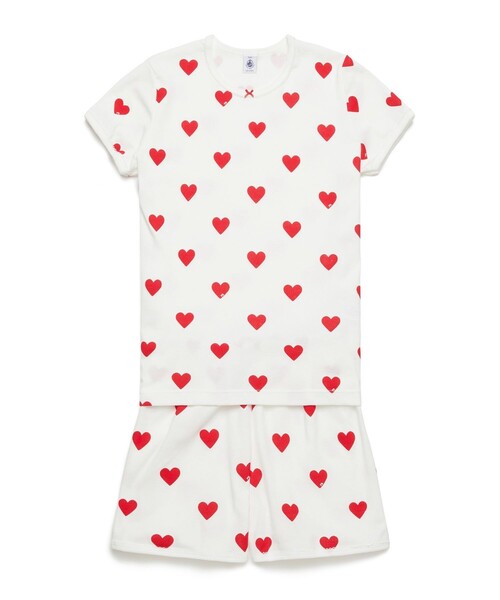 PETIT BATEAU（プチバトー）の「プリント半袖パジャマ（ルームウェア/パジャマ・レディース・ホワイト×レッド・SMALL/MEDIUM/LARGE/X-LARGE）」の2枚目の写真