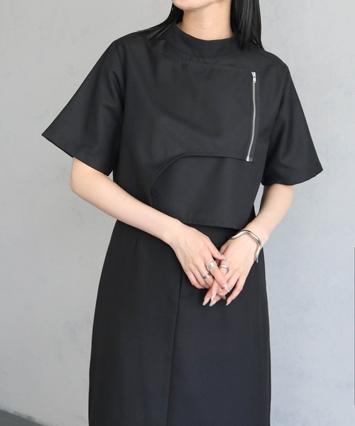 &g'aime（アンジェム）の「【&g’aime】ハイネック半袖ジップブラウス（シャツ/ブラウス・レディース・ブラック/チャコールグレー・FREE）」の10枚目の写真