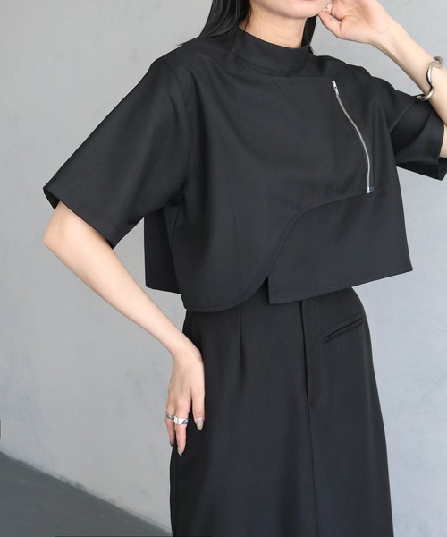 &g'aime（アンジェム）の「【&g’aime】ハイネック半袖ジップブラウス（シャツ/ブラウス・レディース・ブラック/チャコールグレー・FREE）」の7枚目の写真