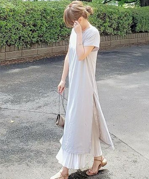 Teem Store(チームストア)の「【インナー付きアンサンブル】プリーツキャミソールワンピ&サイドスリットマキシ丈ワンピース(ワンピース・レディース・アイボリー・F)」の9枚目の写真