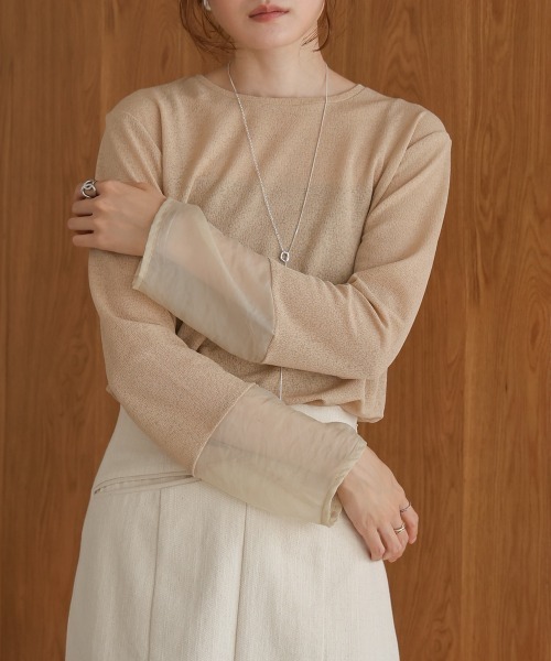 Bab(バブ)の「袖シアーベーシックカットソー(Tシャツ/カットソー・レディース・ブラック/オフホワイト/ベージュ/イエロー・FREE)」の9枚目の写真