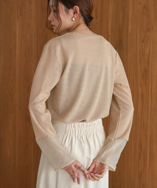 Bab(バブ)の「袖シアーベーシックカットソー(Tシャツ/カットソー・レディース・ブラック/オフホワイト/ベージュ/イエロー・FREE)」の6枚目の写真