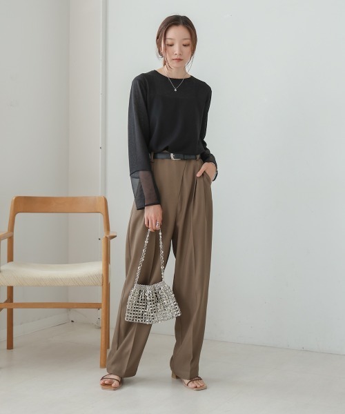 Bab(バブ)の「袖シアーベーシックカットソー(Tシャツ/カットソー・レディース・ブラック/オフホワイト/ベージュ/イエロー・FREE)」の20枚目の写真