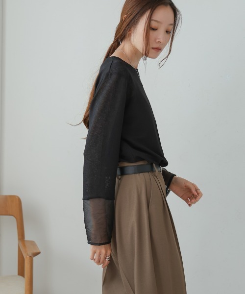 Bab(バブ)の「袖シアーベーシックカットソー(Tシャツ/カットソー・レディース・ブラック/オフホワイト/ベージュ/イエロー・FREE)」の19枚目の写真