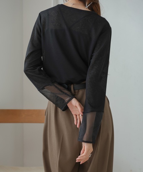 Bab(バブ)の「袖シアーベーシックカットソー(Tシャツ/カットソー・レディース・ブラック/オフホワイト/ベージュ/イエロー・FREE)」の16枚目の写真