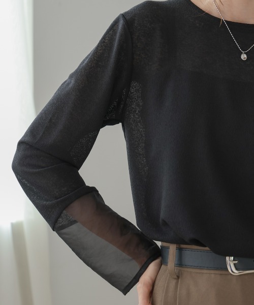 Bab(バブ)の「袖シアーベーシックカットソー(Tシャツ/カットソー・レディース・ブラック/オフホワイト/ベージュ/イエロー・FREE)」の14枚目の写真