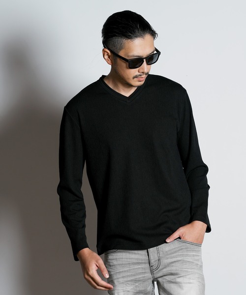 RATTLE TRAP(ラトルトラップ)の「ジャガードレイヤードVネック(Tシャツ/カットソー・メンズ・ブラック/ホワイト・LL/L/M/S)」の1枚目の写真