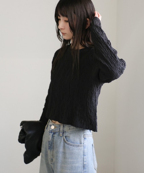 select MOCA(セレクトモカ)の「クラッシュジャガードロングスリーブカットソー(Tシャツ/カットソー・レディース・ブラック/ブルー/ライム/アイボリー・FREE)」の5枚目の写真