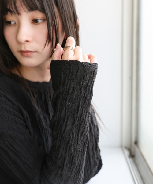 select MOCA(セレクトモカ)の「クラッシュジャガードロングスリーブカットソー(Tシャツ/カットソー・レディース・ブラック/ブルー/ライム/アイボリー・FREE)」の6枚目の写真