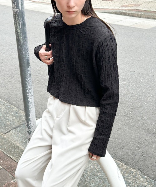 クラッシュジャガードロングスリーブカットソー（Tシャツ