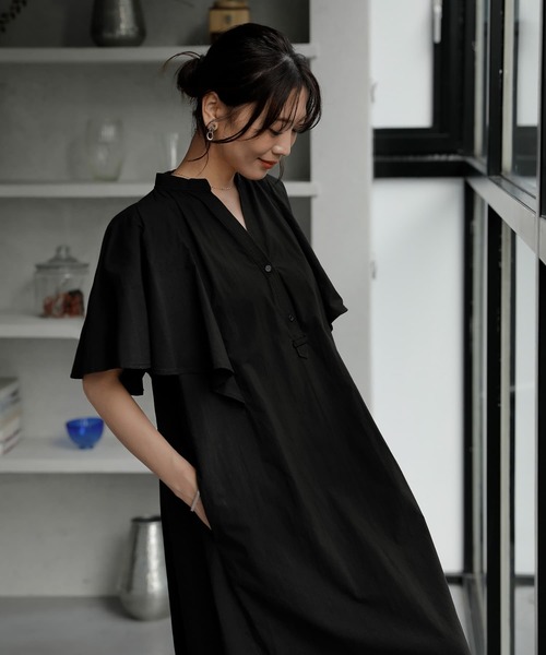 STYLE DELI(スタイルデリ)の「【LUXE】フレアスリーブAラインワンピース(ワンピース・レディース・ブラック/ライトベージュ・MEDIUM/SMALL)」の16枚目の写真