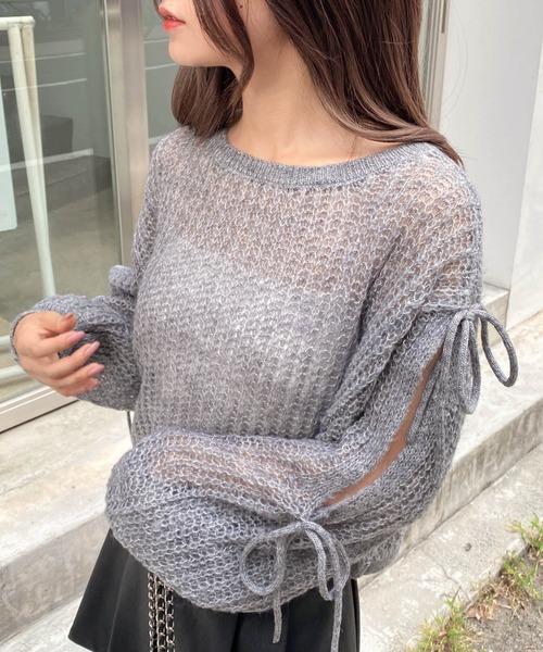 INGNI（イング）の「ショルダースリットリボンモヘアニット（ニット/セーター・レディース・ライトブルー/アイボリー/ピンク/杢グレー・M）」の3枚目の写真