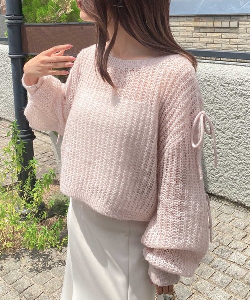 IceWhite】ショルダーリボンモヘアニット/Shoulder Ribbon Mohair