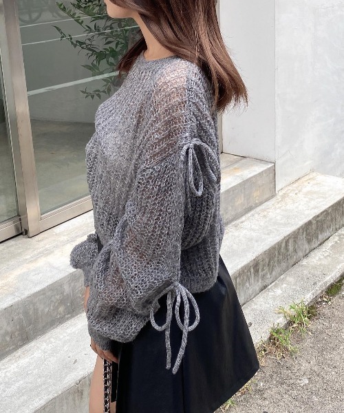 IceWhite】ショルダーリボンモヘアニット/Shoulder Ribbon Mohair
