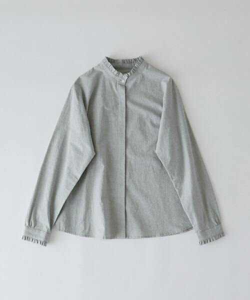 conges payes ADIEU TRISTESSE（コンジェ ペイエ アデュートリステス）の「ダンガリースタンドフリルシャツ（シャツ/ブラウス・レディース・インディゴブルー/キナリ/グレー・38）」の5枚目の写真