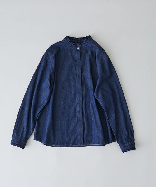 conges payes ADIEU TRISTESSE（コンジェ ペイエ アデュートリステス）の「ダンガリースタンドフリルシャツ（シャツ/ブラウス・レディース・インディゴブルー/キナリ/グレー・38）」の6枚目の写真