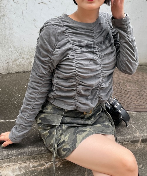 WEGO(ウィゴー)の「WEGO/ヴィンテージライクシャーリングトップス(Tシャツ/カットソー・レディース・スミクロ/ワイン・FREE)」の6枚目の写真