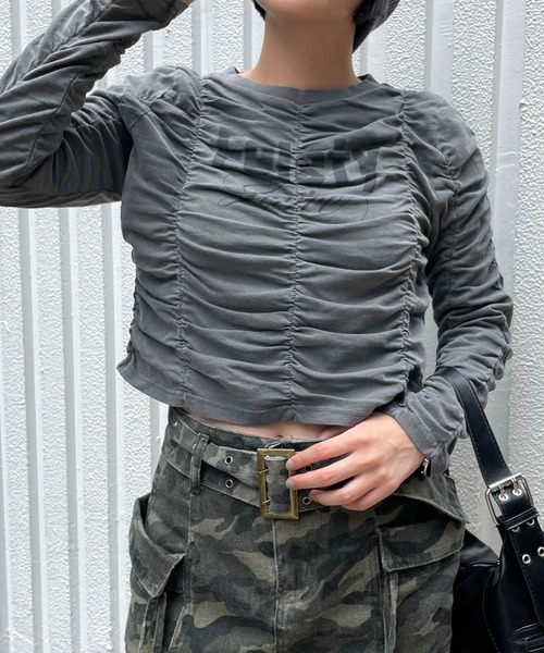 WEGO(ウィゴー)の「WEGO/ヴィンテージライクシャーリングトップス(Tシャツ/カットソー・レディース・スミクロ/ワイン・FREE)」の7枚目の写真