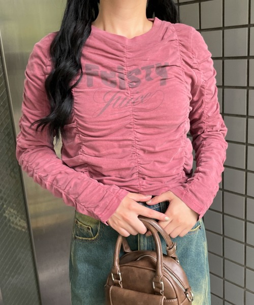 WEGO(ウィゴー)の「WEGO/ヴィンテージライクシャーリングトップス(Tシャツ/カットソー・レディース・スミクロ/ワイン・FREE)」の10枚目の写真