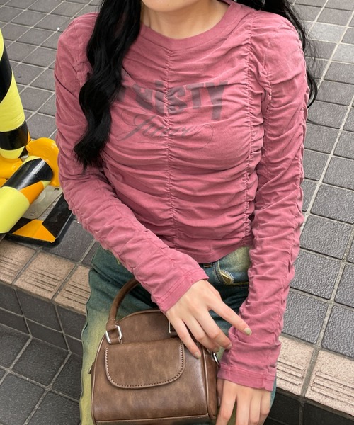 WEGO(ウィゴー)の「WEGO/ヴィンテージライクシャーリングトップス(Tシャツ/カットソー・レディース・スミクロ/ワイン・FREE)」の13枚目の写真