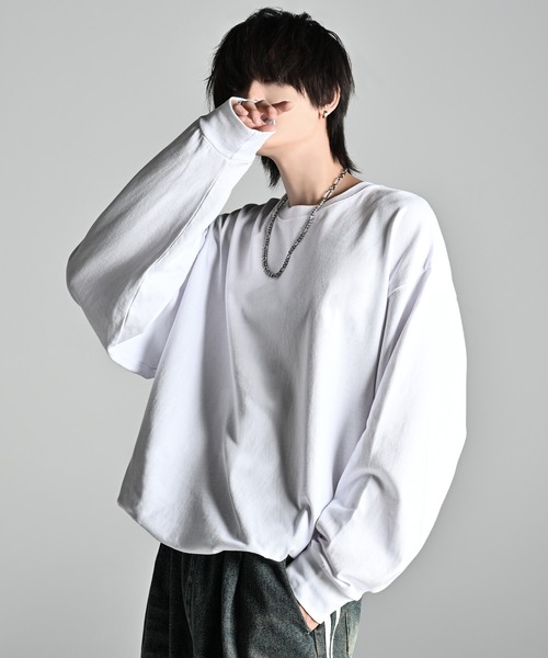 welise（ウェライズ）の「【welise × 犬飼京 -ephemeral-】プレミアムスムースコットン ヘムドローコード グラデーション/無地オーバーロンT（Tシャツ/カットソー・メンズ・ホワイト系その他/ブラック系その他/ホワイト/ブラック系その他2/ブラック・M/L/S）」の2枚目の写真