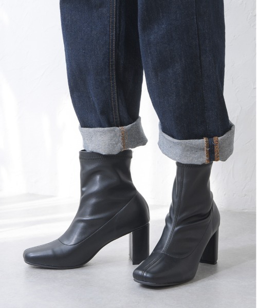 【 JEANS】ロゴ チャンキーヒール ショートブーツ アールアンドイー R&E 【R&E】厚底チャンキーヒールNEO