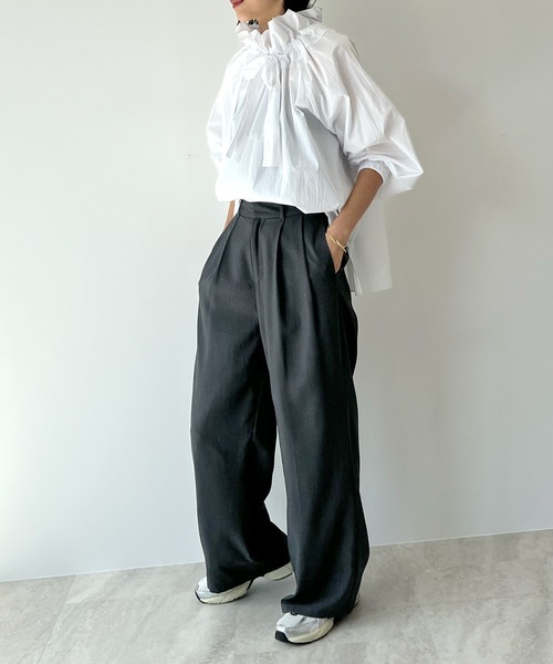 STELLA FISH(ステラフィッシュ)の「Twill Tuck Wide Pants(スラックス・レディース・ブラック/グレー・FREE)」の5枚目の写真