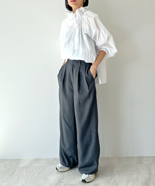 STELLA FISH(ステラフィッシュ)の「Twill Tuck Wide Pants(スラックス・レディース・ブラック/グレー・FREE)」の3枚目の写真