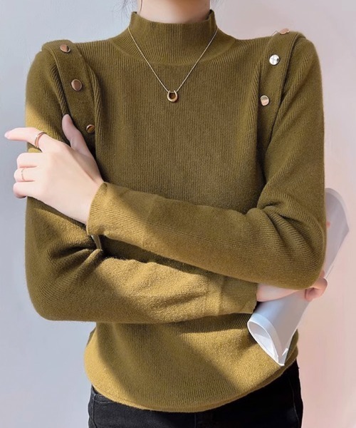 Miniministore(ミニミニストア)の「メタルボタンニットトップスプチハイネック(ニット/セーター・レディース・ホワイト/ブラック/ベージュ/ブラウン/カーキ・FREE)」の5枚目の写真