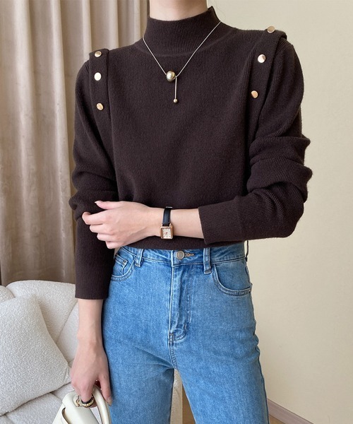 Miniministore(ミニミニストア)の「メタルボタンニットトップスプチハイネック(ニット/セーター・レディース・ホワイト/ブラック/ベージュ/ブラウン/カーキ・FREE)」の20枚目の写真
