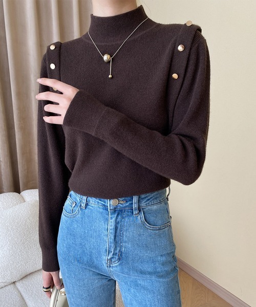 Miniministore(ミニミニストア)の「メタルボタンニットトップスプチハイネック(ニット/セーター・レディース・ホワイト/ブラック/ベージュ/ブラウン/カーキ・FREE)」の21枚目の写真