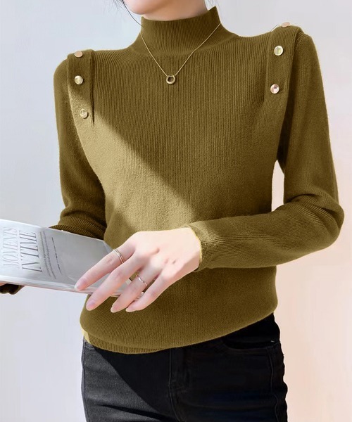 Miniministore(ミニミニストア)の「メタルボタンニットトップスプチハイネック(ニット/セーター・レディース・ホワイト/ブラック/ベージュ/ブラウン/カーキ・FREE)」の22枚目の写真