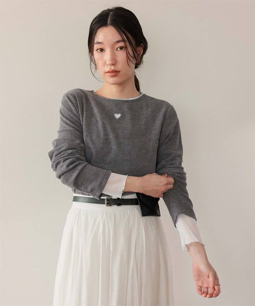 ハートカット刺繍前後2wayカットソー（Tシャツ/カットソー