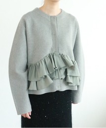 スパイラルタフタラッフルニットジャケット